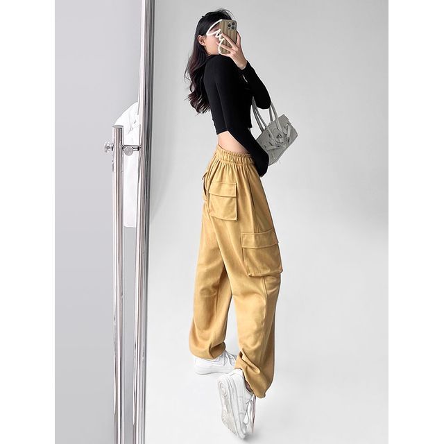 Girls Supply High-Waist Drawstring Cargo Sweatpants YesStyle