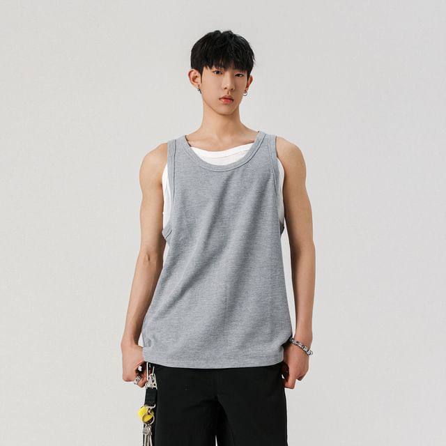 Omozando-Round Neck Mock Two Piece Tank Top