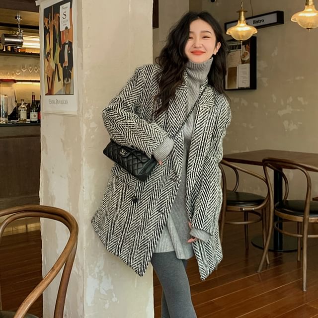 Shinsei-Striped Double-Breasted Coat