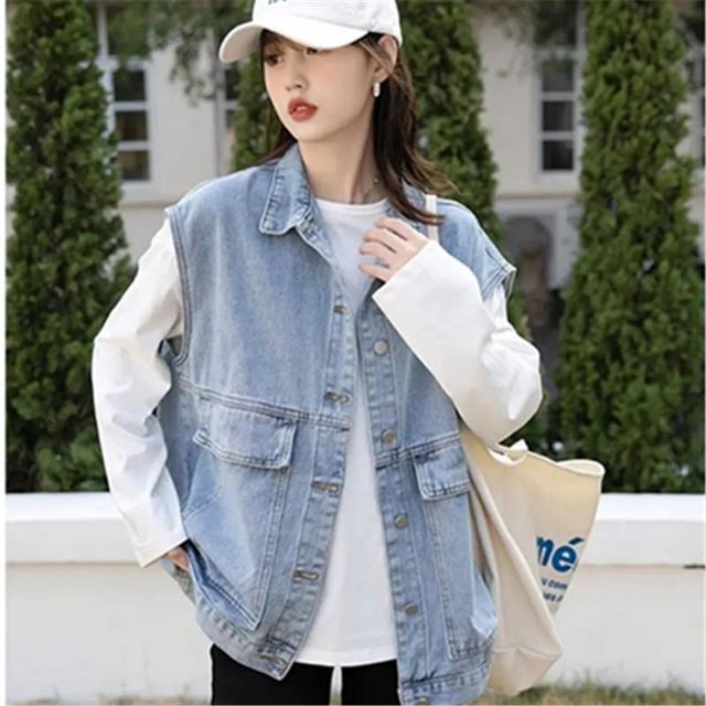 Everose-Pocket Detail Denim Single-Breasted Vest
