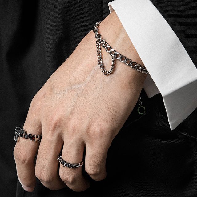 Black Degree-Layered Stainless Steel Bracelet