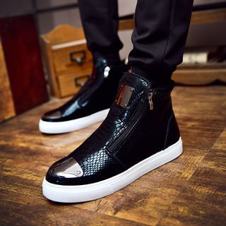 high top laceless sneakers