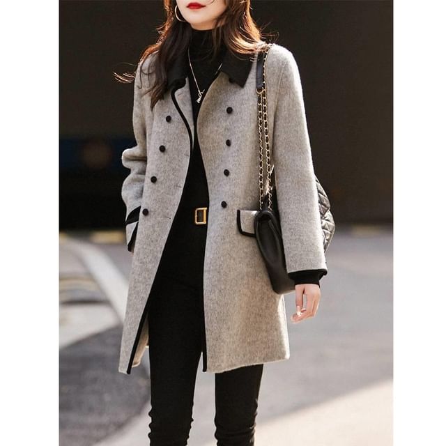 Jeonseon-Collared Double Breasted Long Coat