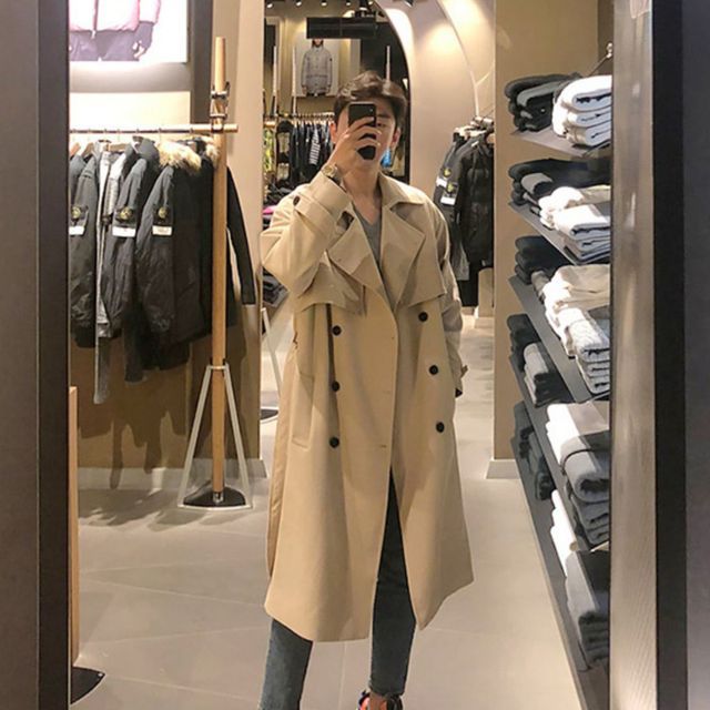 DragonRoad-Notch Lapel Double-Breasted Midi Trench Coat