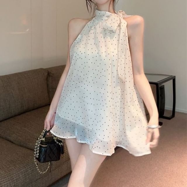 Moon City-Sleeveless Polka Dot Chiffon Top