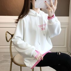 Jewie - Mock Two-Piece Letter Embroidered Hoodie Jewie - Mock Two-Piece Letter Embroidered Hoodie