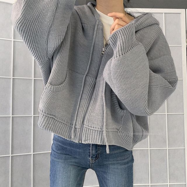 Coris-Plain Hooded Zip Cardigan