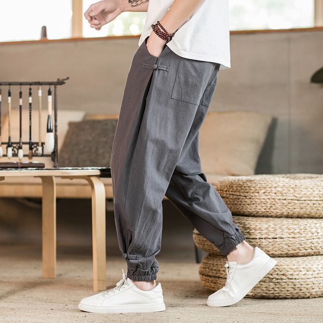 Aozora-High Waist Plain Cropped Harem Pants