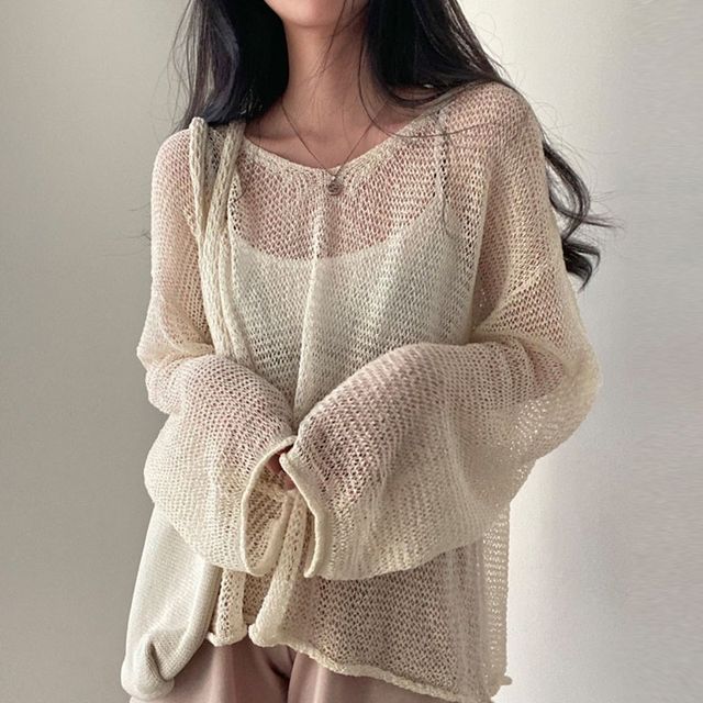 即完売品♡HAENGNAE SHUMAI KNIT SLEEVE スリーブボレロ EFO - Long Sleeve Mesh Knit Sweater | YesStyle