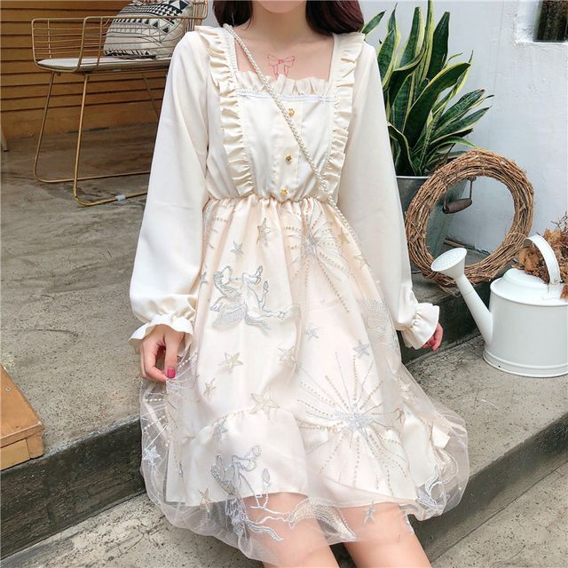 star embroidered dress Starry Eyed Sequin Star Mesh Maxi - Black main image 0