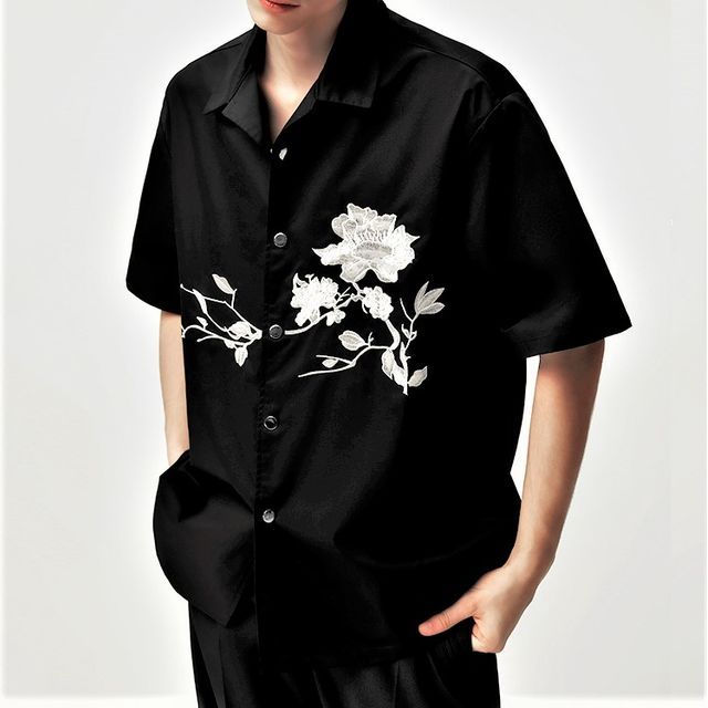 Nahagin ShortSleeve Rose Embroidered Shirt YesStyle