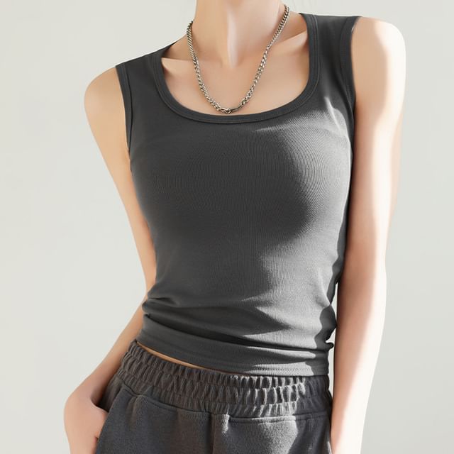 PERKARP-Square Neck Plain Crop Tank Top