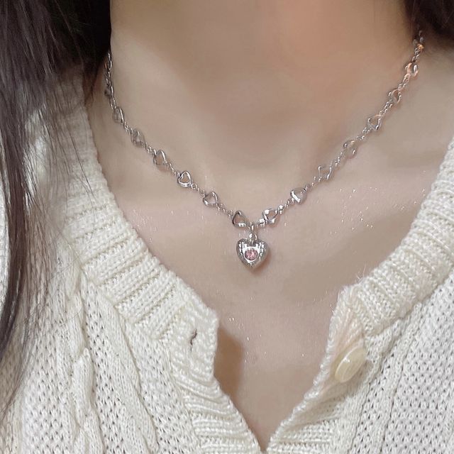 True Glam Heart Rhinestone Pendant Alloy Necklace YesStyle