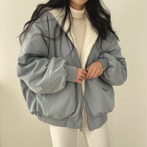 Hooded Fluffy Oversized Zip Jacket