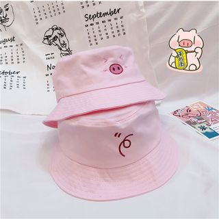 Pig Embroidered Bucket Hat