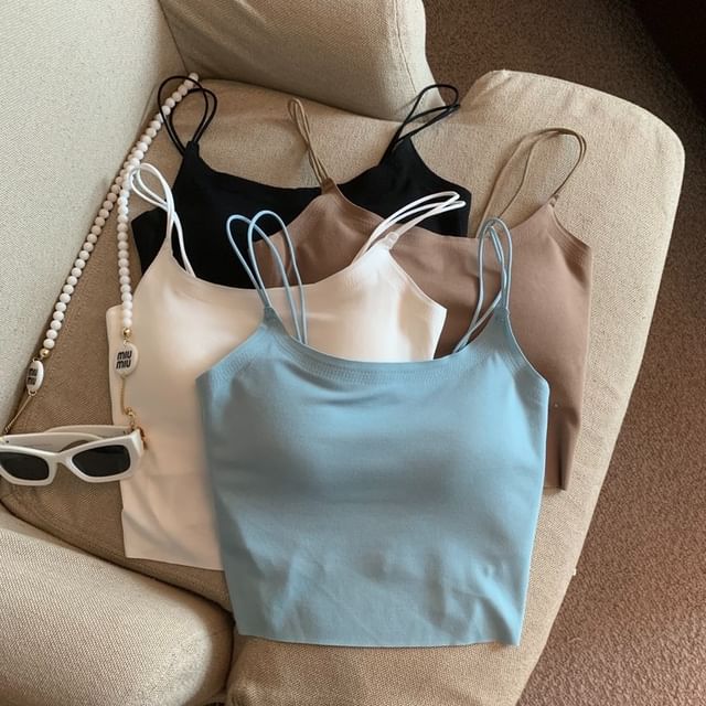Yako-Plain Padded Crop Camisole Top