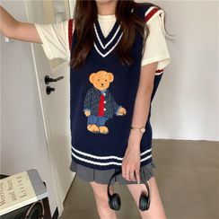 CaraMelody - 熊印花针织马甲/毛衣 CaraMelody - 熊印花针织马甲/毛衣