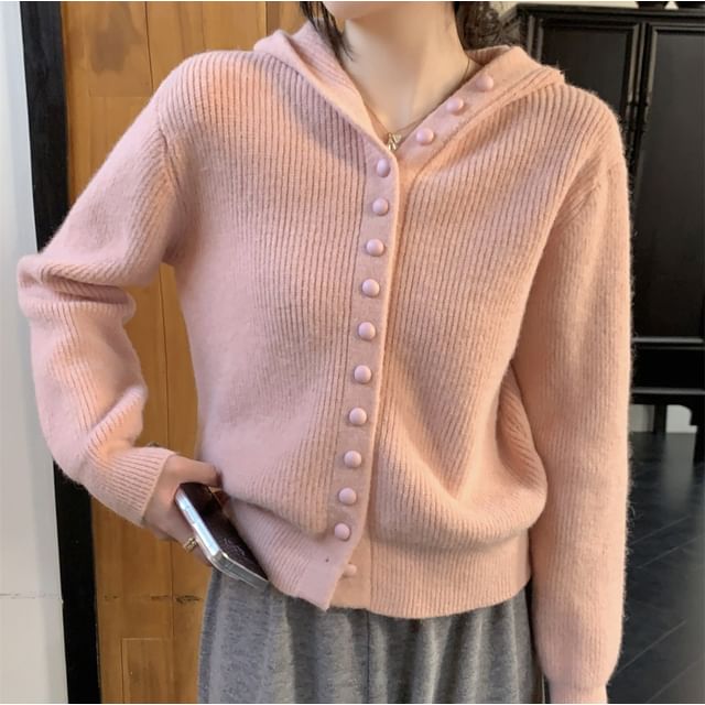 Porstina-Plain Hooded Ribbed Cardigan