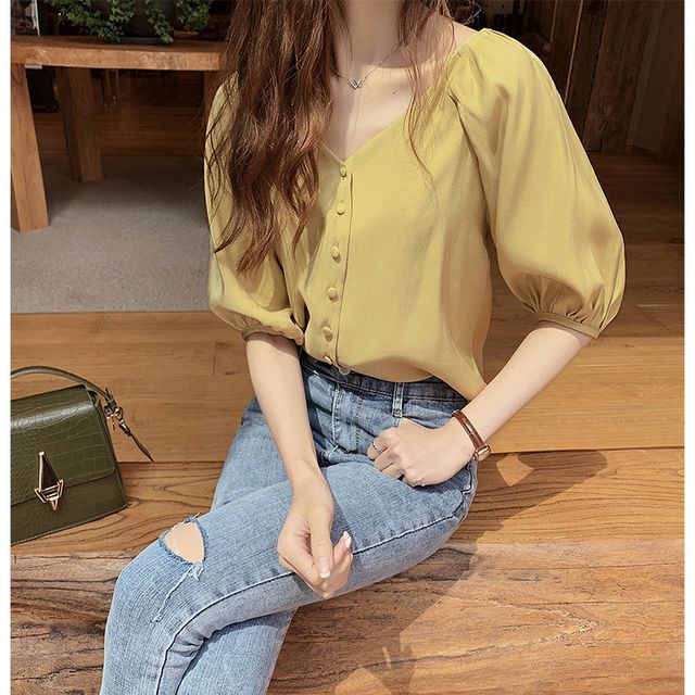 Lewwe-Chiffon V-Neck Blouse