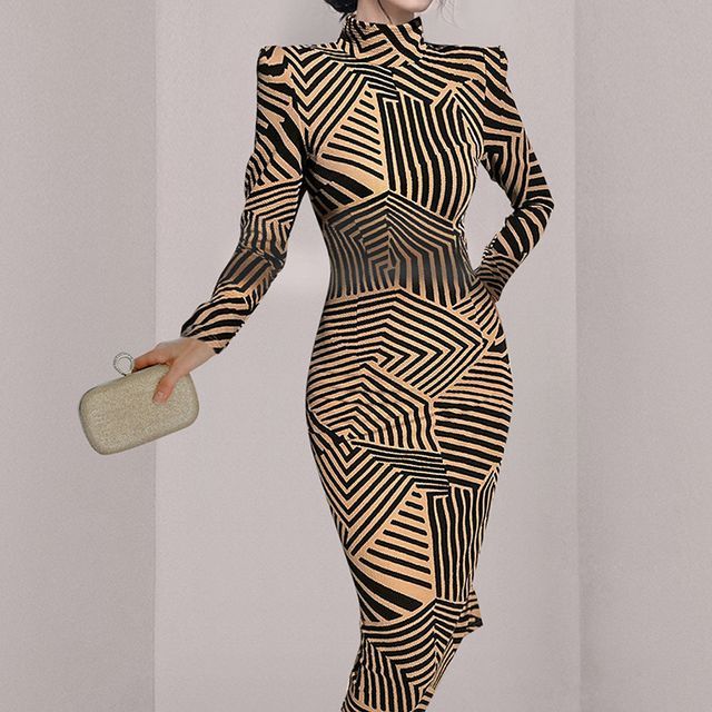 chinese dress ladies Geometric Print Cold Shoulder Resort Dress | Wholesale main image 0