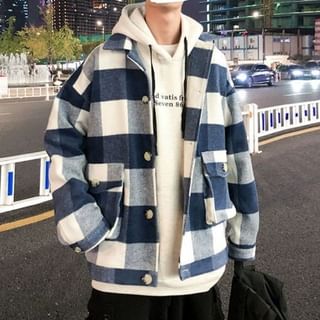 Neonity Wear-Collar Plaid Button Jacket