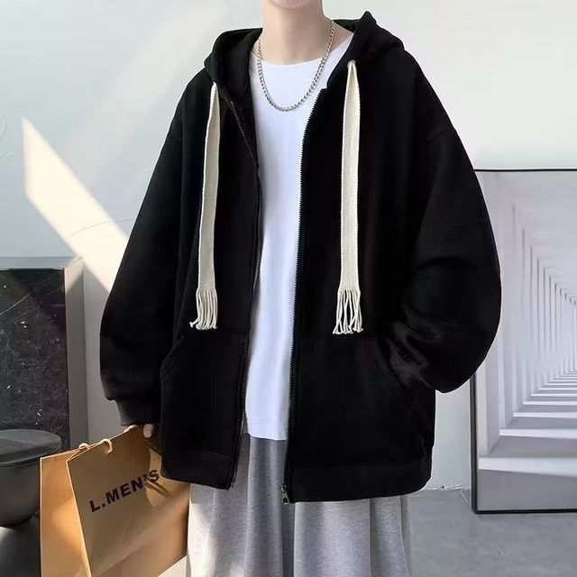 Acrius-Plain Zip Oversized Hoodie Socks