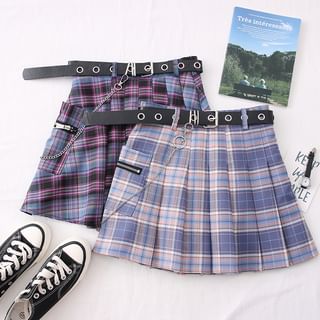 Plaid mini clearance skirt with chain