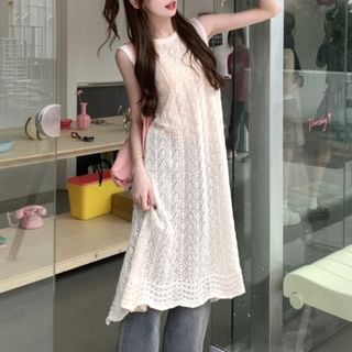 Rosesand Sleeveless Plain Crochet Knit Midi A-Line Dress Sale