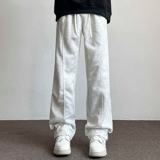 Mimiyox-Drawstring Waist Plain Wide Leg Pants