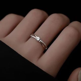 Halfla-Rhinestone Layered Sterling Silver Ring