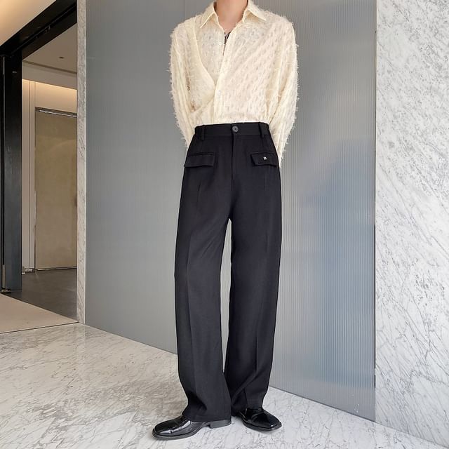 Bjorn-High Waist Plain Wide Leg Pants