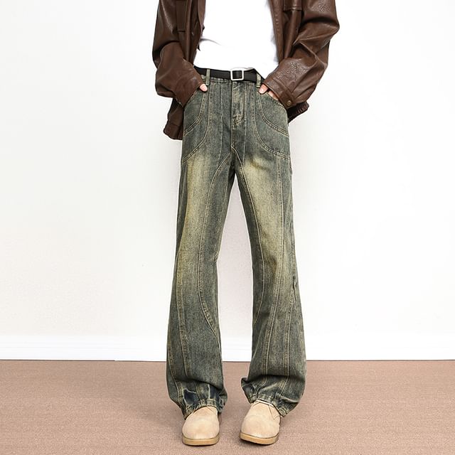 Plummie-High Waist Washed Straight Leg Jeans