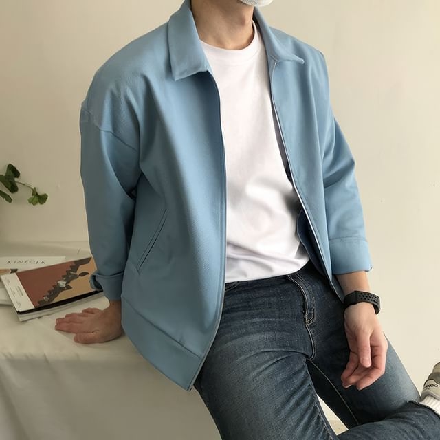 Koiyua-Collared Plain Zip Jacket
