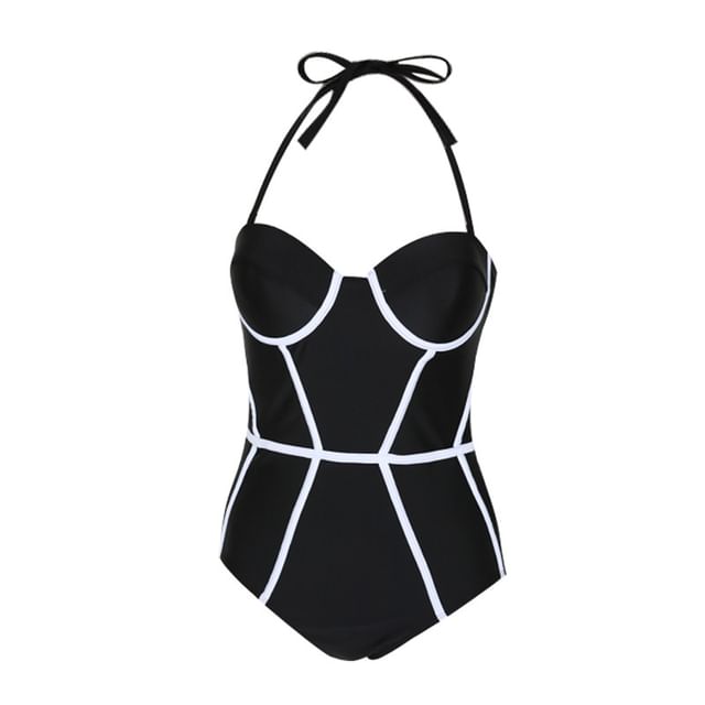 Sabbia-Halter Contrast Trim Swimsuit