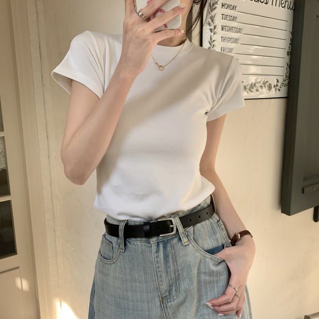 monroll-Short-Sleeve Round Neck Plain Tee