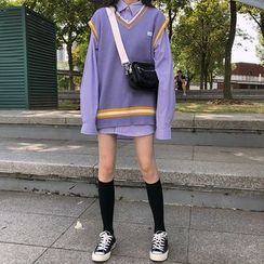 Sophia - 条纹衬衫 / 配色边V领针织马甲 Sophia - 条纹衬衫 / 配色边V领针织马甲