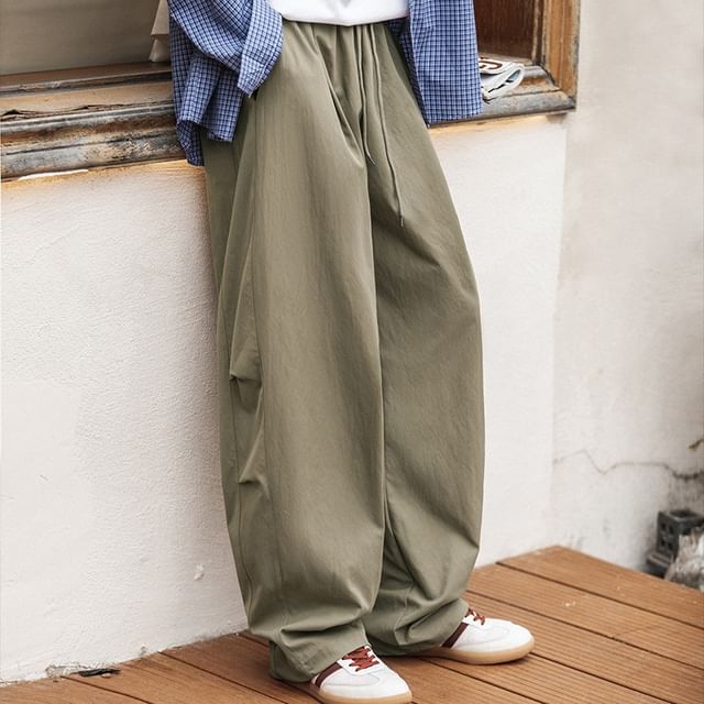 Really Point-High Waist Plain Wide Leg Pants