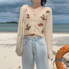 Kopti - Floral Embroidered Cropped Pointelle Cardigan