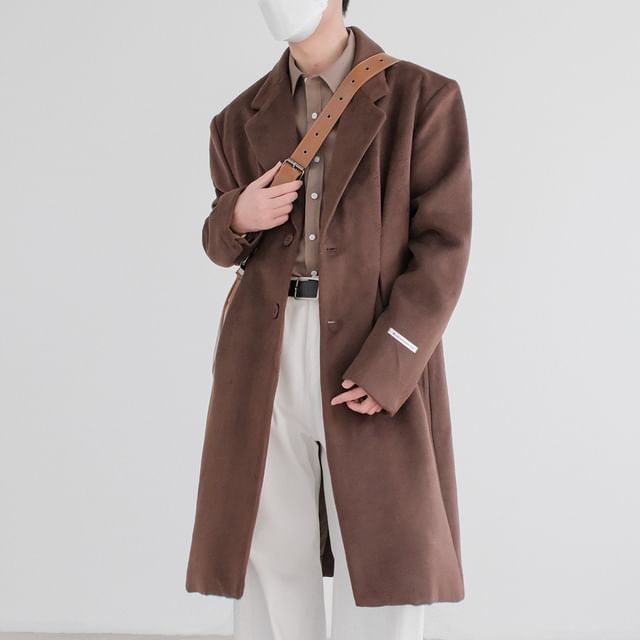 DAZO Studios-Lapel Collar Plain Single Breasted Long Coat