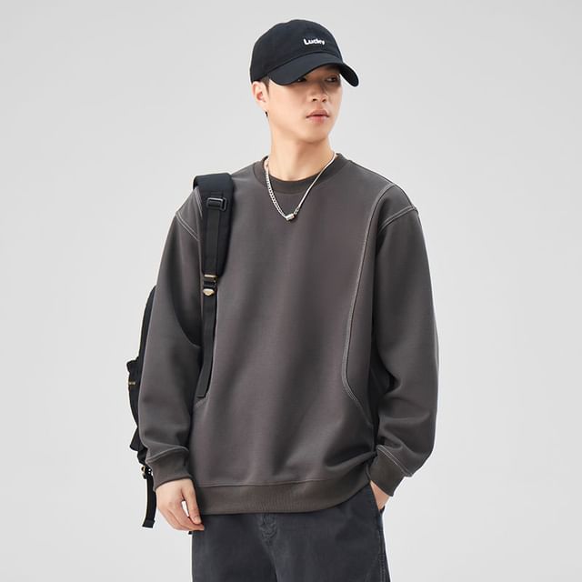 Lefitt-Crewneck Contrast Stitching Sweatshirt