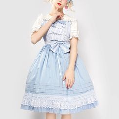 Kabira - Lace Trim Bow Lolita Jumper Skirt