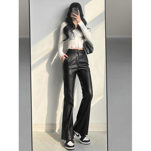 Faux-Leather High-Waist Flared Pants