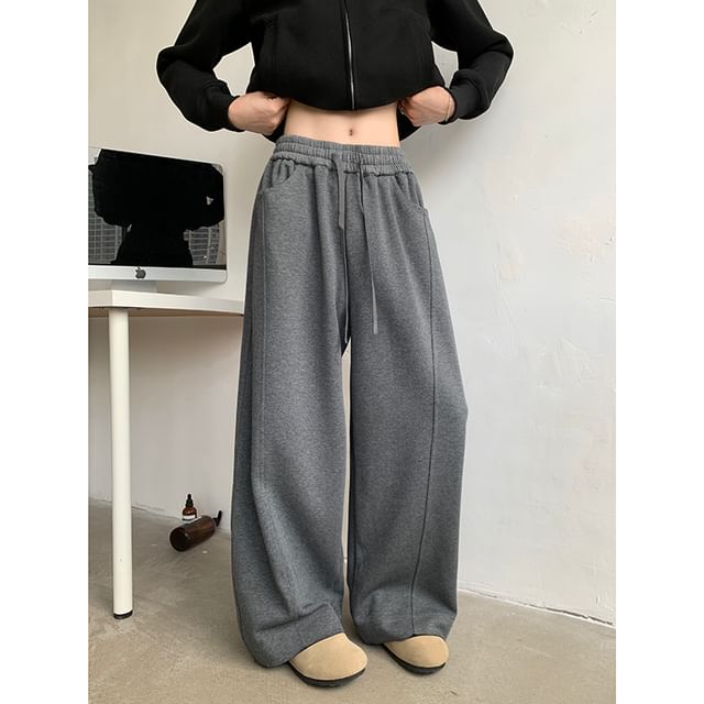 Plummie-High Waist Plain Wide Leg Sweatpants