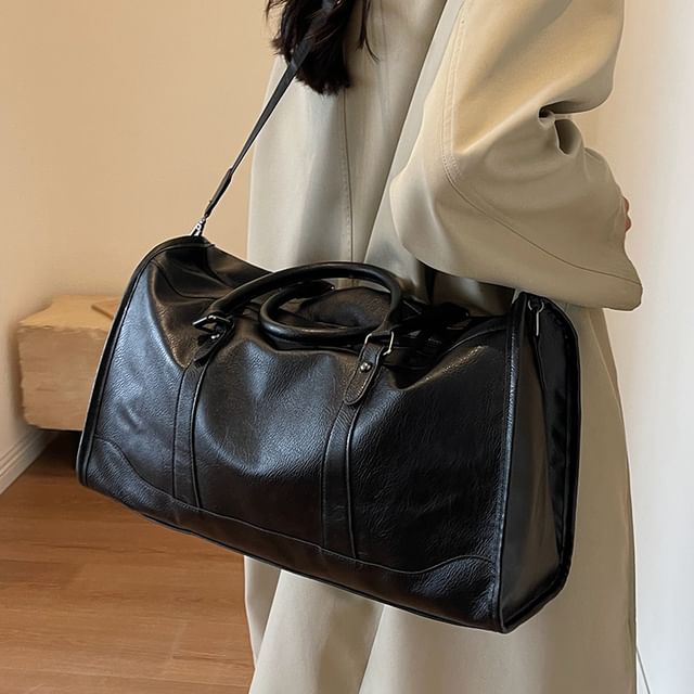 Skyglow-Plain Faux Leather Duffel Bag