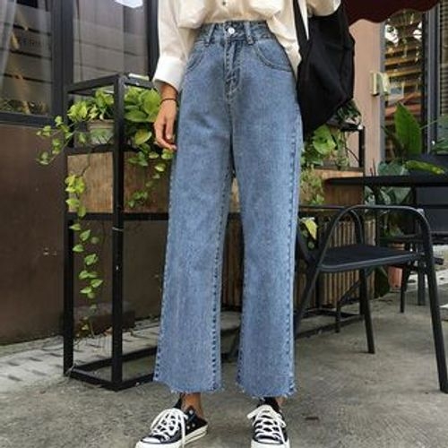 Miss Perle - Frayed Hem Wide Leg Jeans | YesStyle