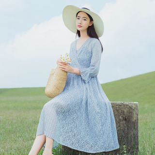 sansweet - 3/4-Sleeve Lace A-line Midi Dress | YesStyle
