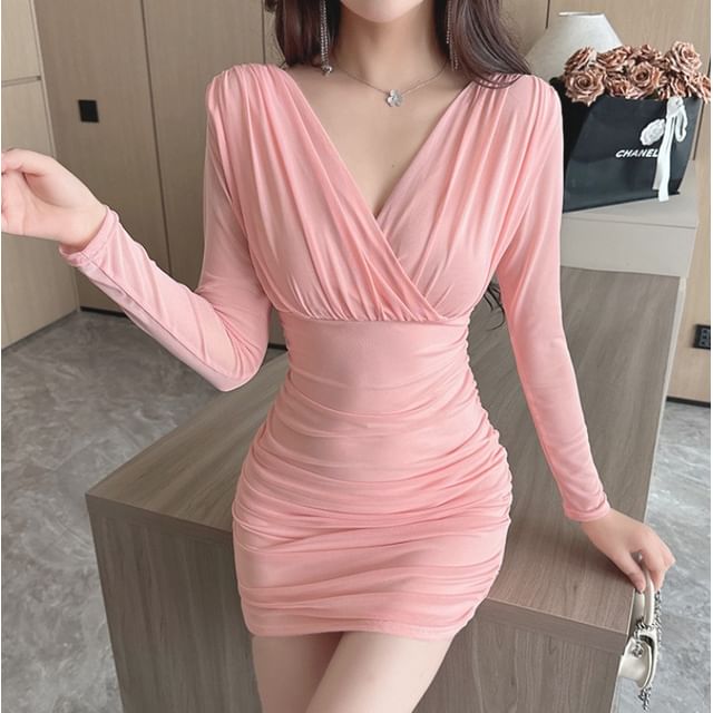 V-Neck Plain Bodycon Dress V-Neck Plain Bodycon Dress
