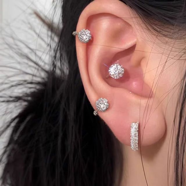 Halfla-Rhinestone Bead Huggie Earring