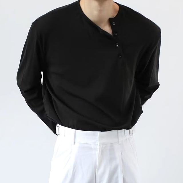 Lingaris-Long-Sleeve Crew Neck Plain T-Shirt
