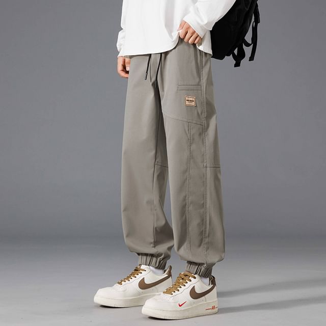 YERGO-Drawstring Waist Plain Panel Harem Pants